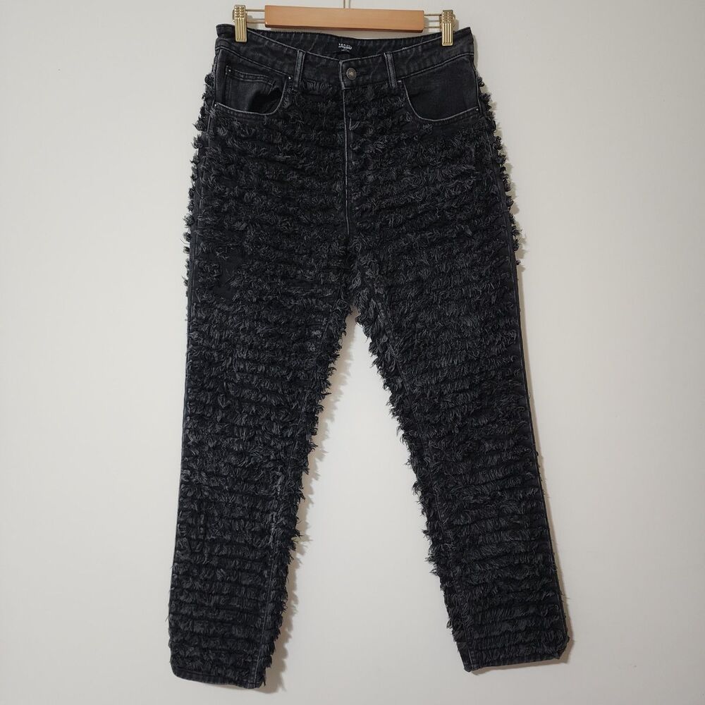 Jaded London Black Distressed Shredded Straight Leg Denim Jeans Size 30 31